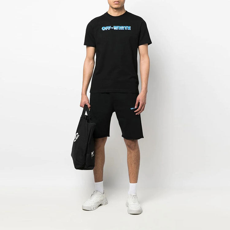 Image of Men's OFF-WHITE SS22 Logo Arrow Printing Casual Straight Shorts Loose Fit Black