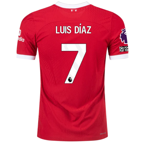 Image of Nike Liverpool Authentic Luis Diaz Vaporknit Match Home Jersey w/ EPL + No Room