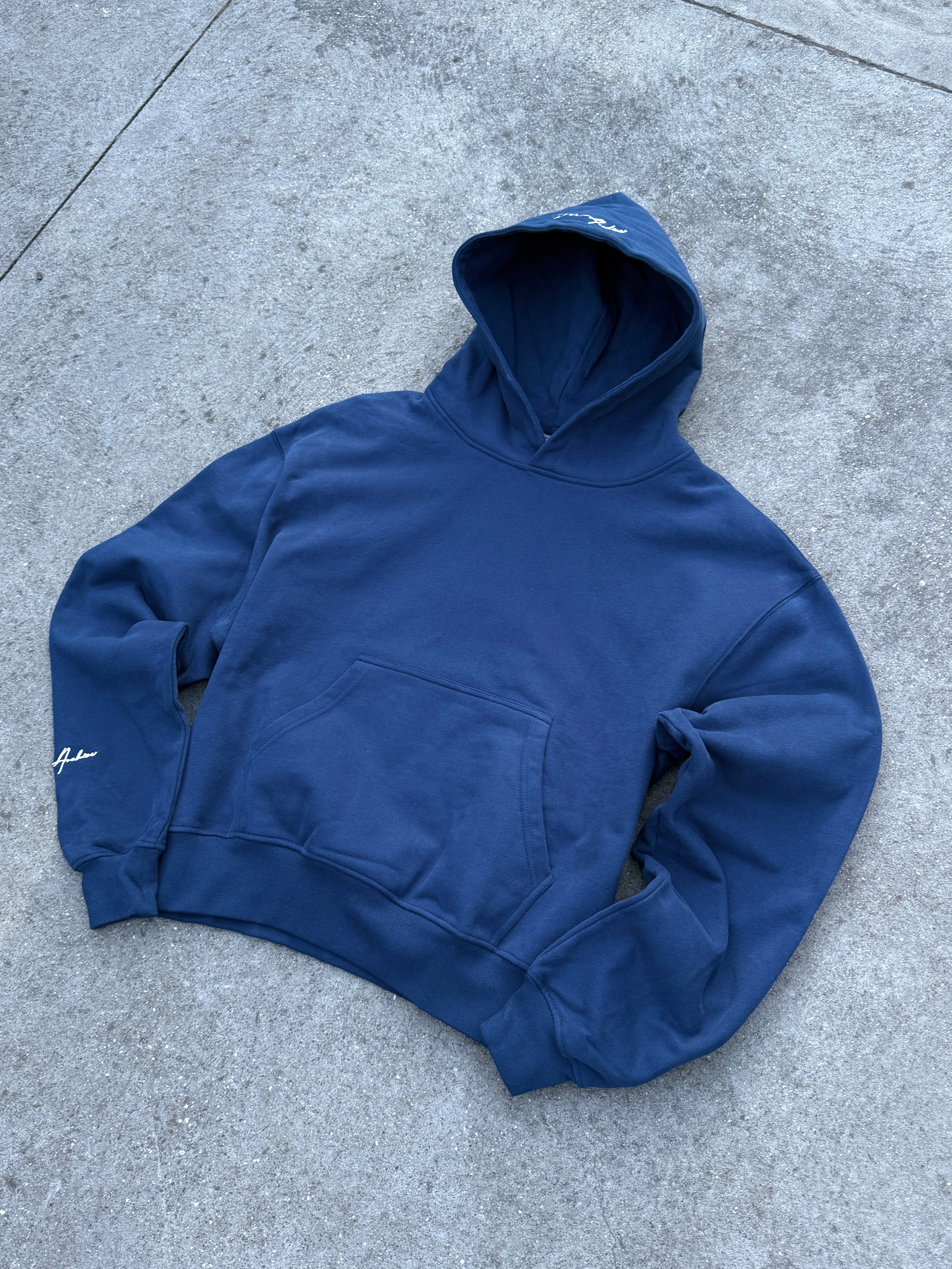 Image of Prior Embroidery Logo Oversized Cropped Hoodie Midnight Navy