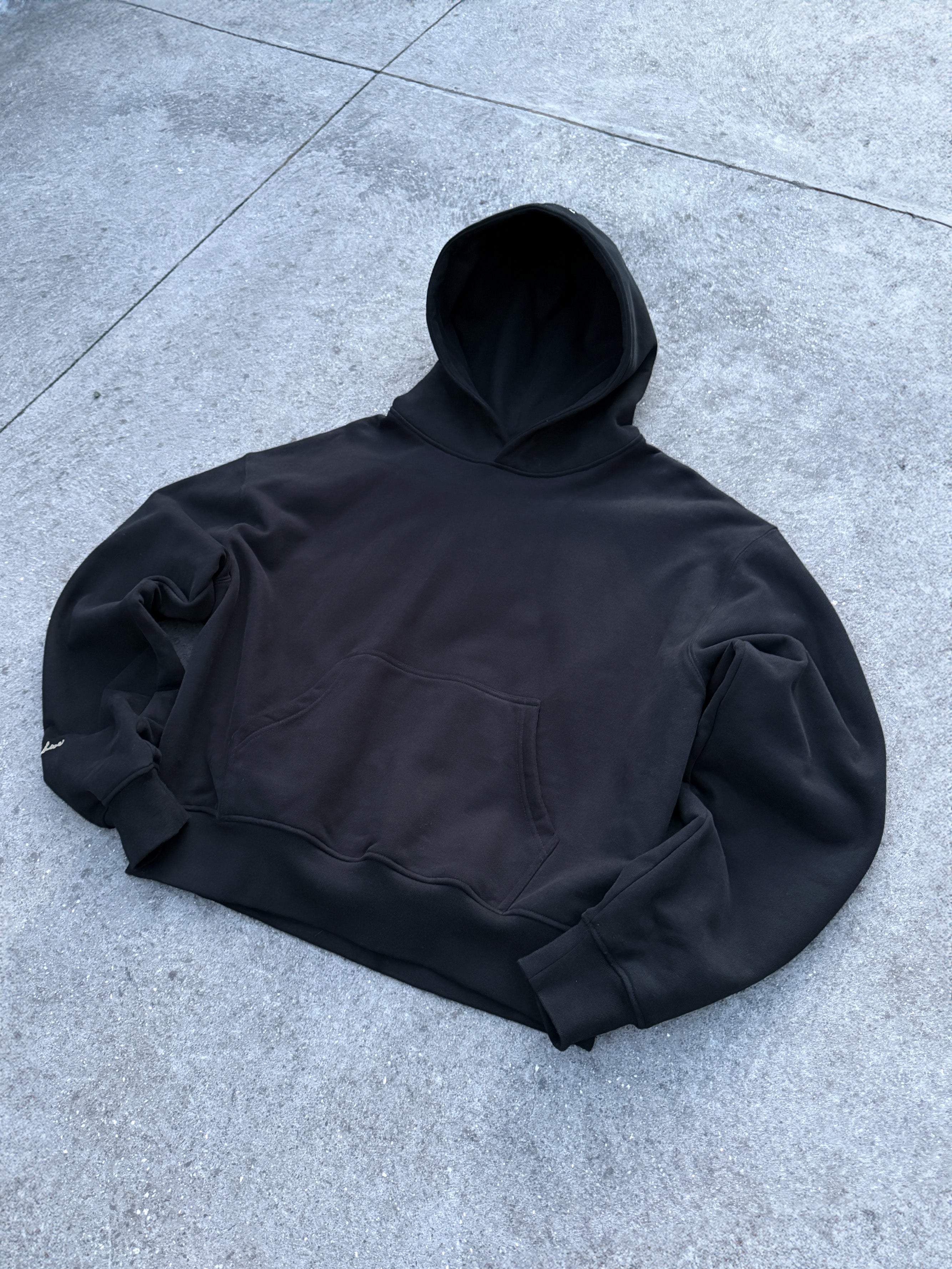 Image of Prior Embroidery Logo Oversized Cropped Hoodie Onyx