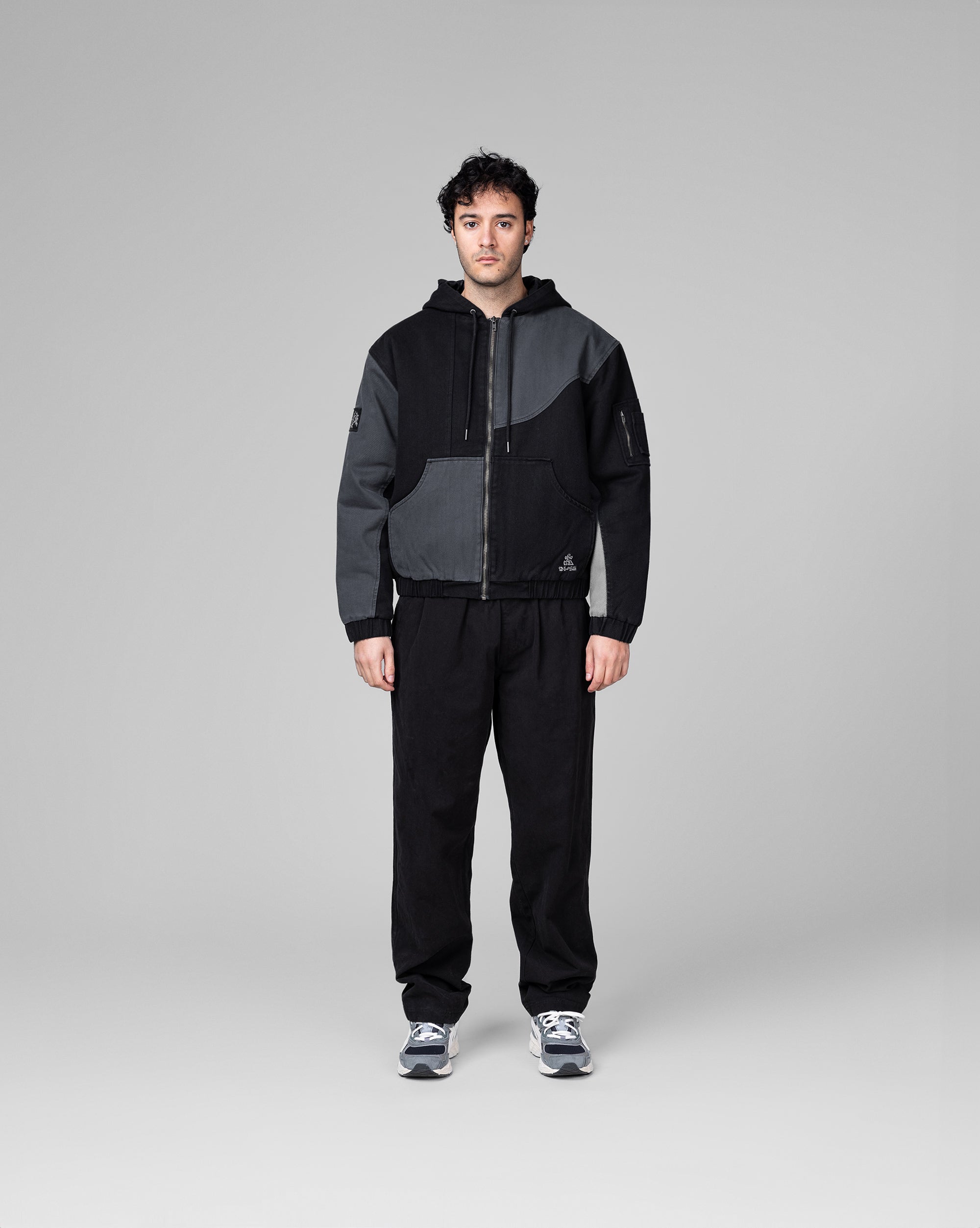 Image of Dime Panel Denim Hooded Bomber